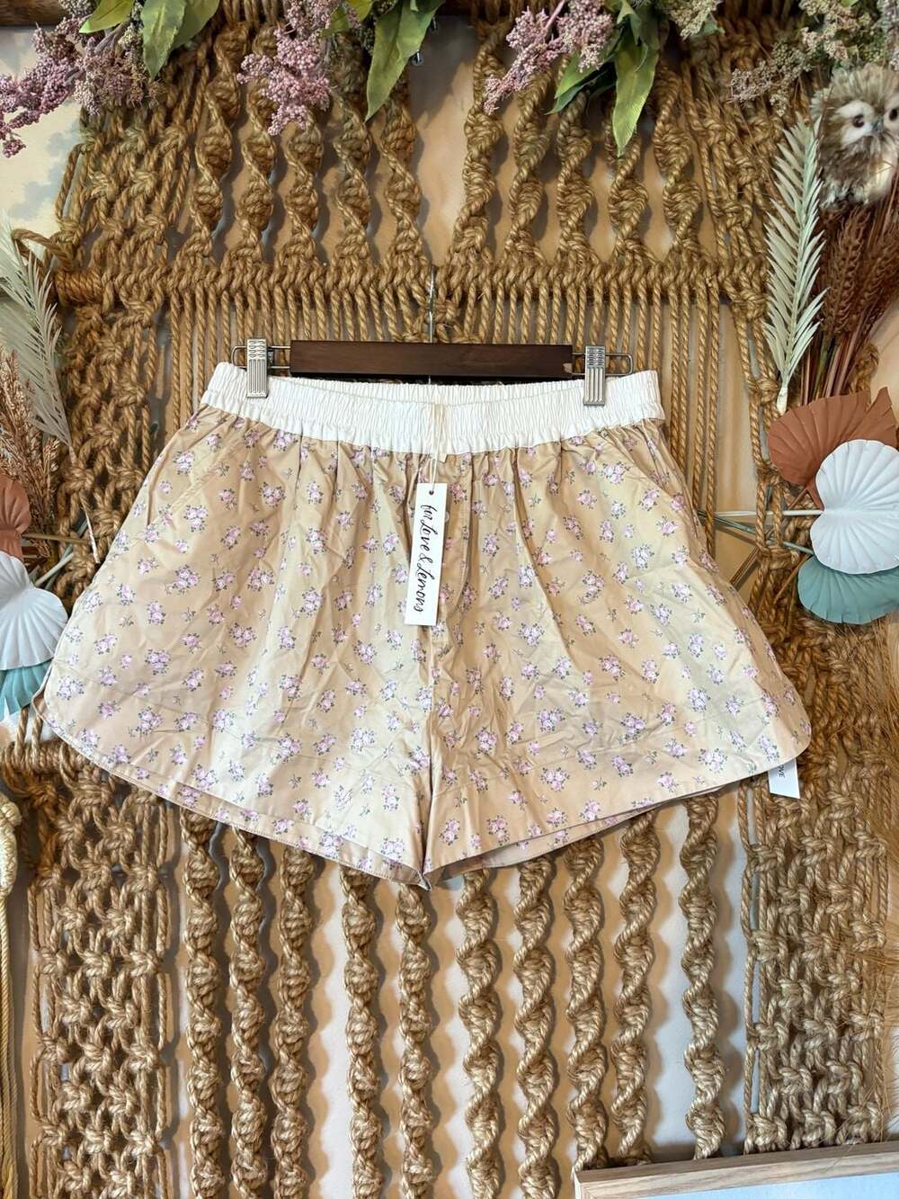 For Love & Lemons Tamren Floral Boxer Shorts Tan Size M New with Tags